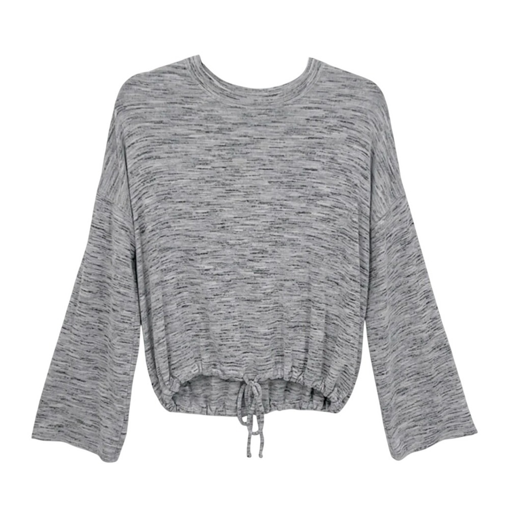 AERIE Cozy Gray Marled Heather OVERSIZED SWEATER TOP Drawstring Waist S